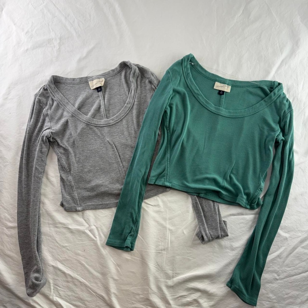Universal Thread Ribbed Long Sleeve Crop Scoop Neck Top Bundle Womens M